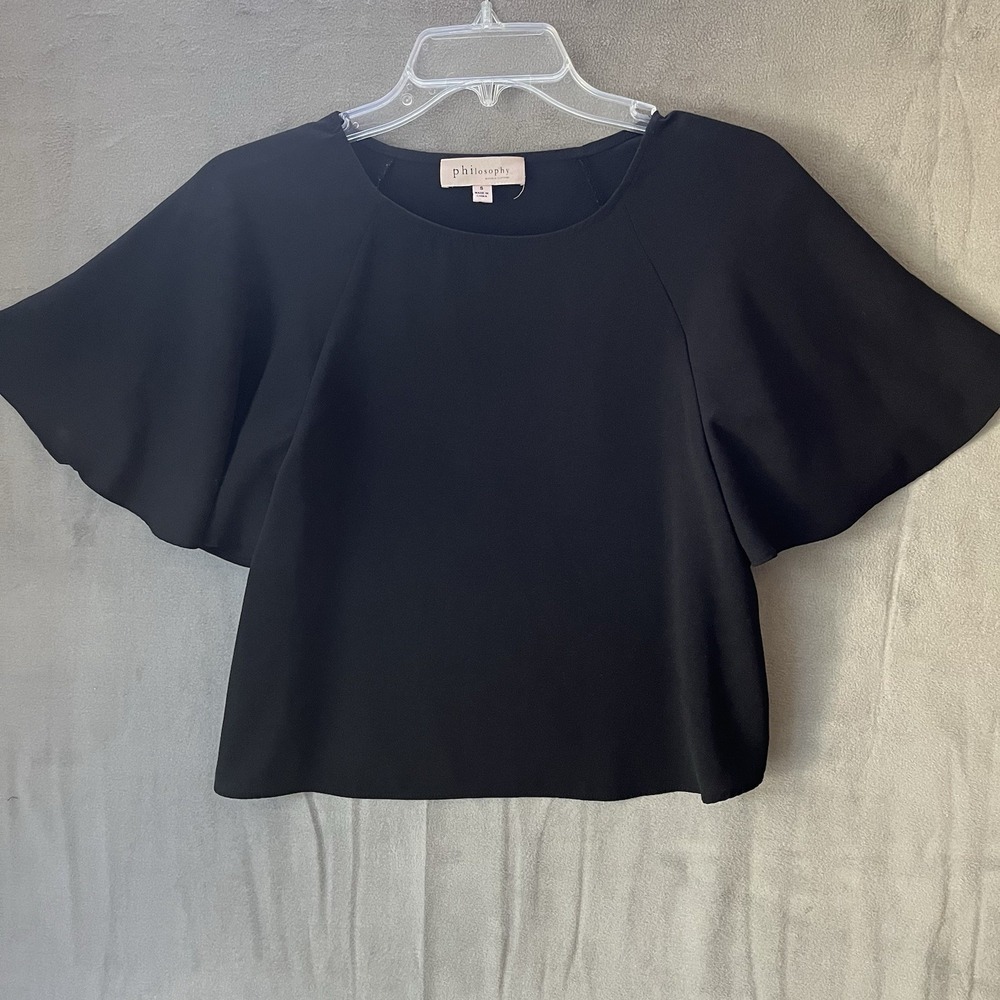 Philosophy Republic Womens Top Small Black Crop Butterfly Sleeves